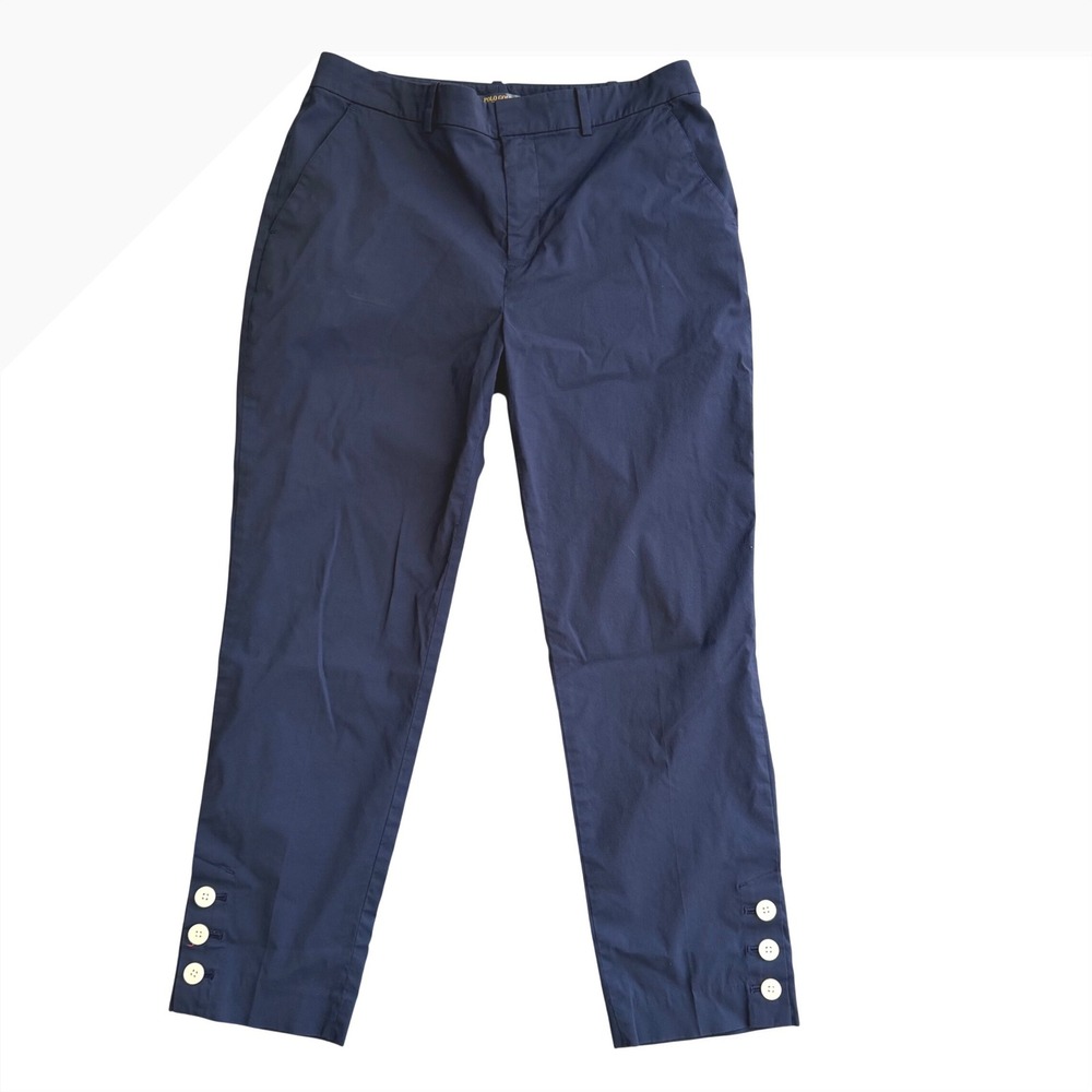 Polo Golf Ralph Lauren Navy Blue Button Cuff Ankle Pants Womens 6 Stretch Chino